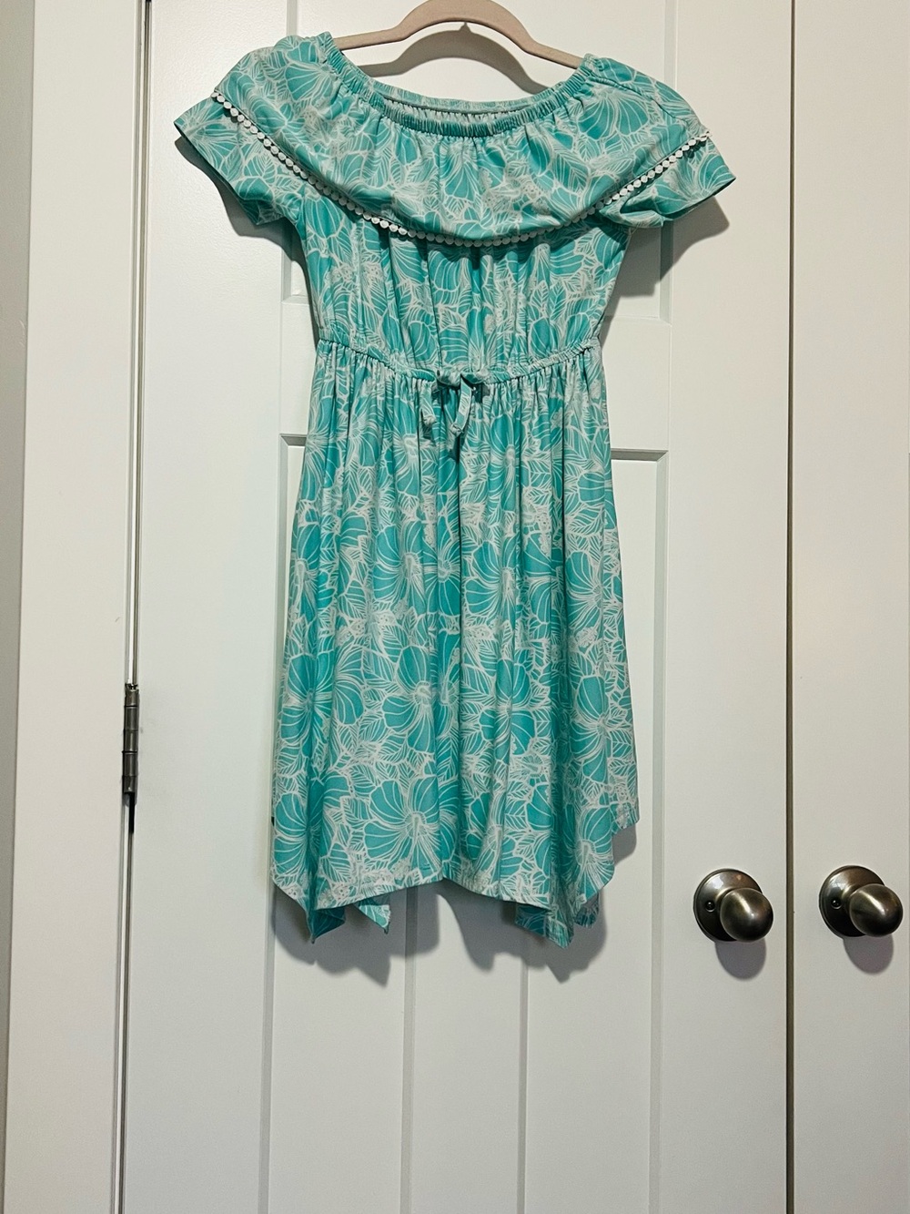 Girls' Teal Floral Off-Shoulder Dress